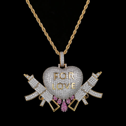 Double Gun Heart Hip Hop Pendant