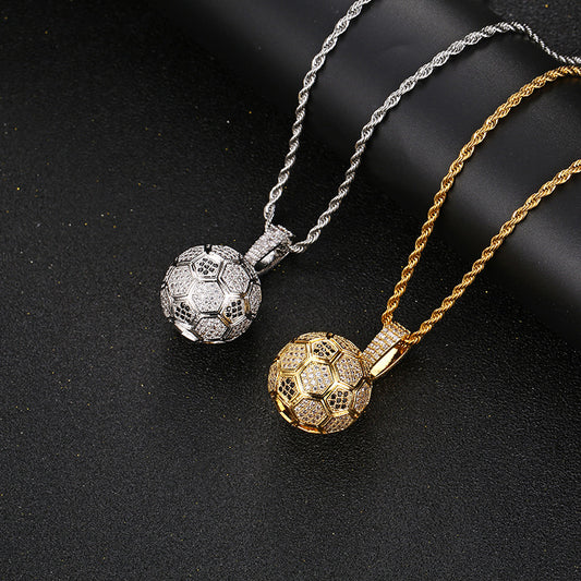 World Cup Soccer Pendant Hip Hop Sport Micro Paved Zircon Necklace