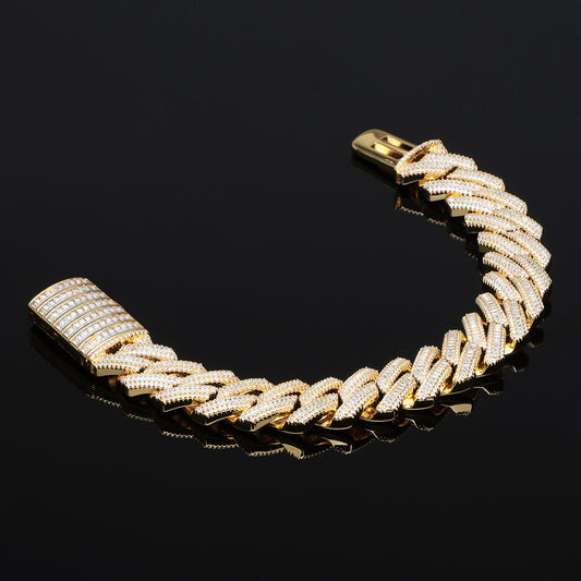 S925 16mm Baguette Diamond Cuban Bracelet