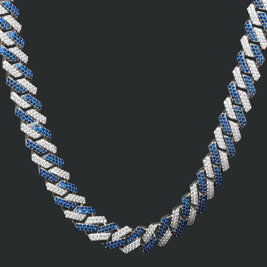S925 Silver 18mm Blue & White Cuban Chain
