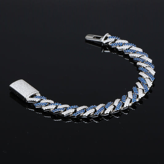S925 Silver 18mm Blue & White Cuban Bracelet