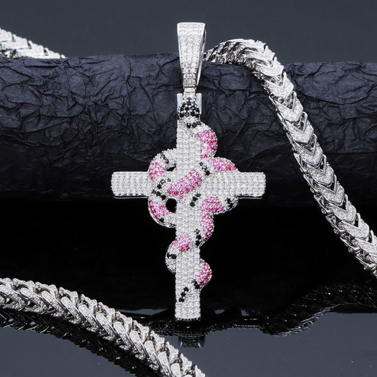 Pink Viper Wrap Cross Pendant