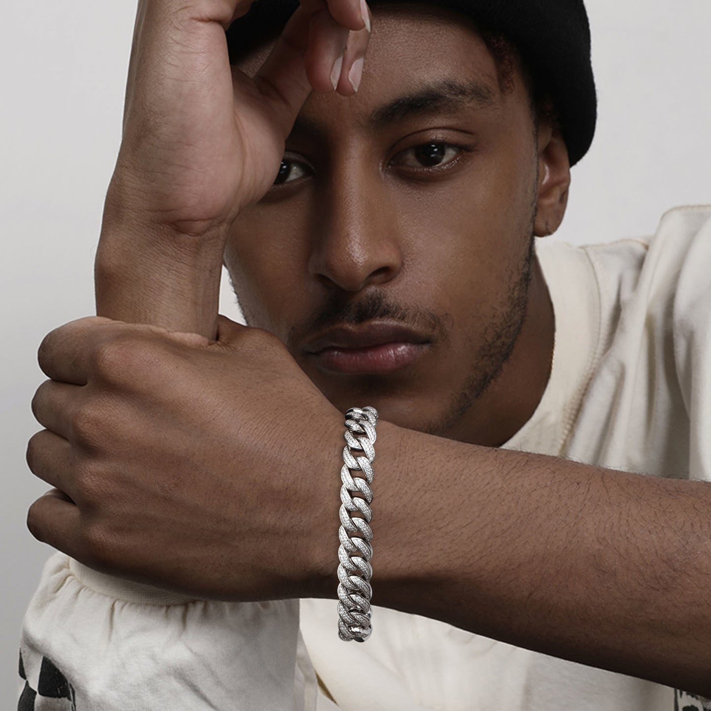 S925 12mm Crescent Moon Cuban Bracelet