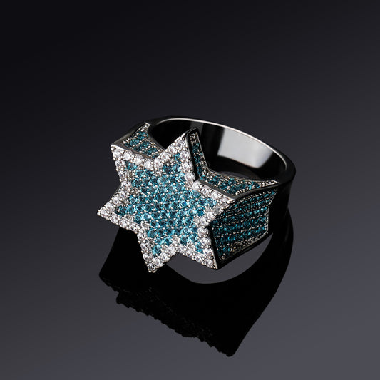 Hip Hop Ice Blue Six Mans Ring