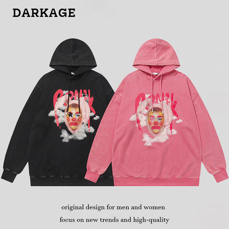 Dopamine Retro Clown Hoodie Hip Hop Loose Couple Long Sleeve Top