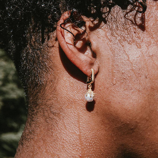 Square Hoop Dragon Claw Pearl Earrings