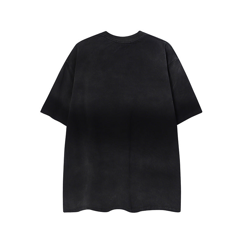 Dopamine Couple all-match Retro Gradient Wash Short-sleeved T-shirt