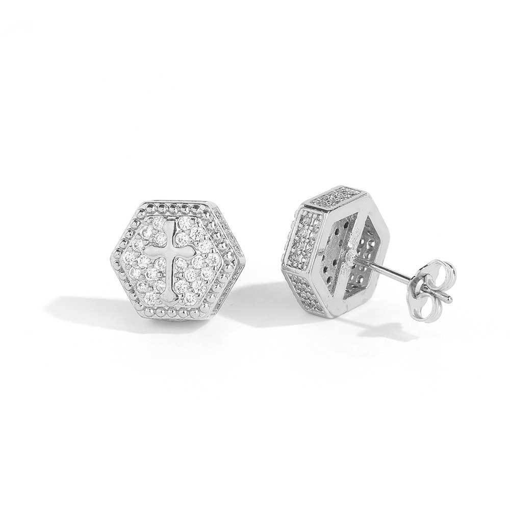 Hexagonal Cross Stud Earrings