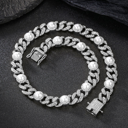 Vintage Pearl Full Diamond Cuban Chain