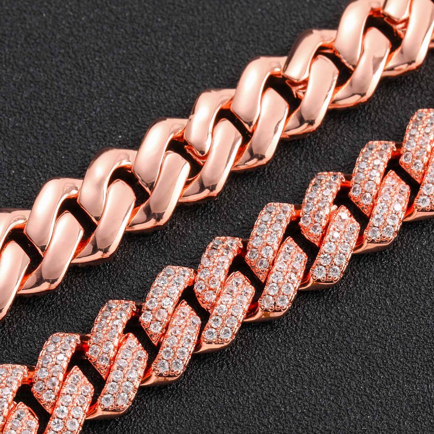 14mm Rhombus Rose Gold Cuban Chain