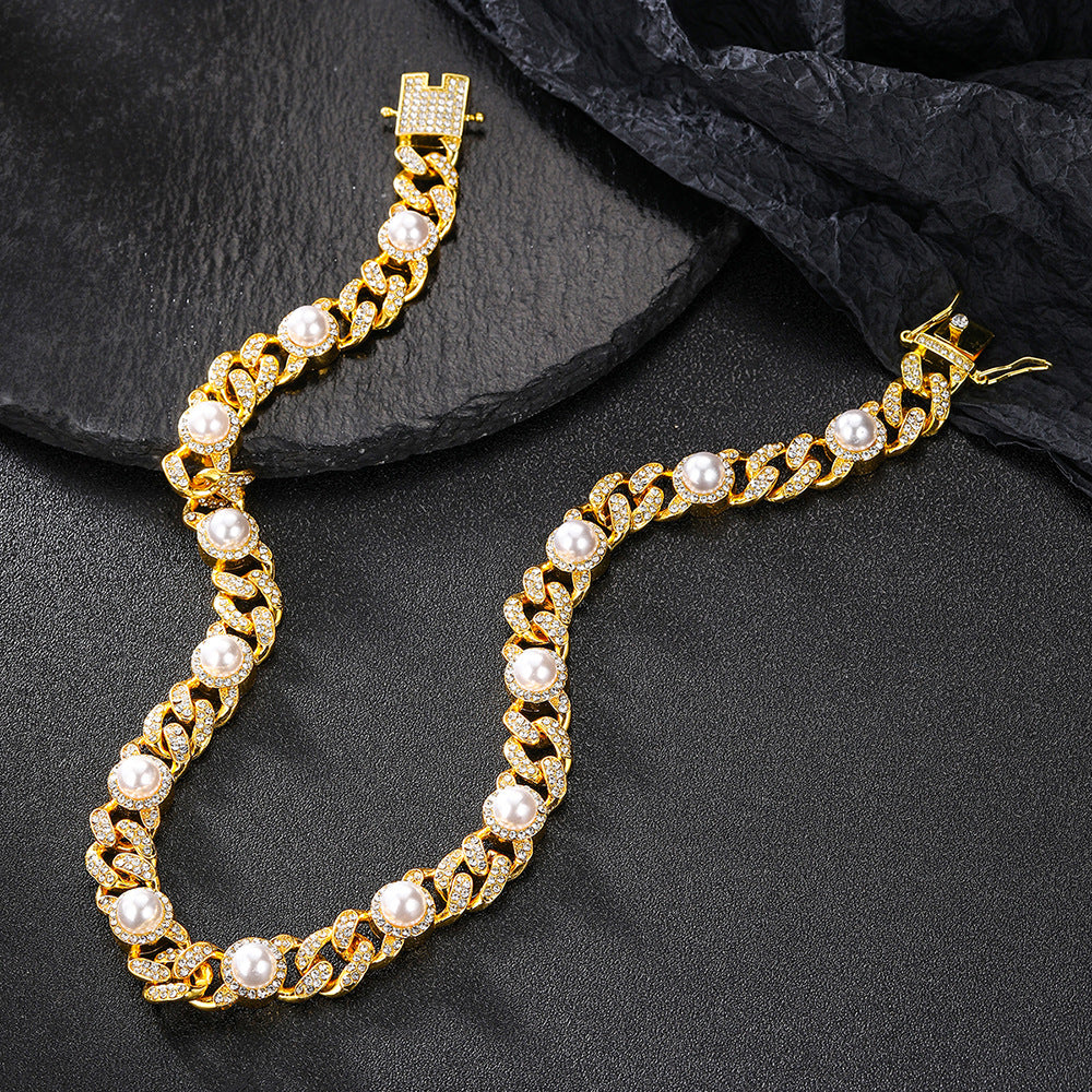 Vintage Pearl Full Diamond Cuban Chain