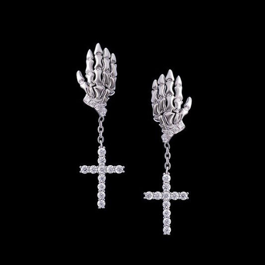 Skull Hand Cross Swing Earrings