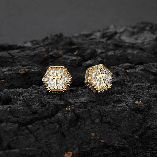 Hexagonal Cross Stud Earrings