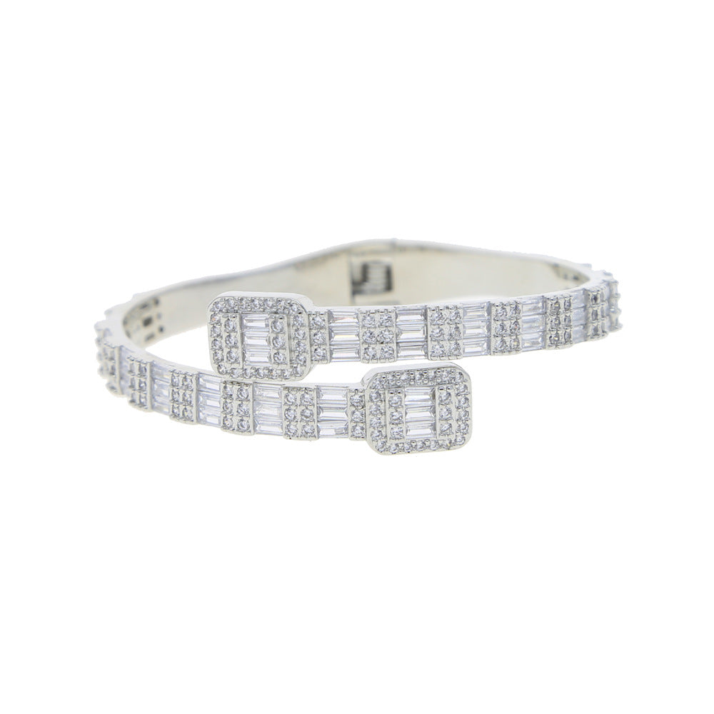 Rectangular Diamond Open Hip Hop Bangle Bracelet
