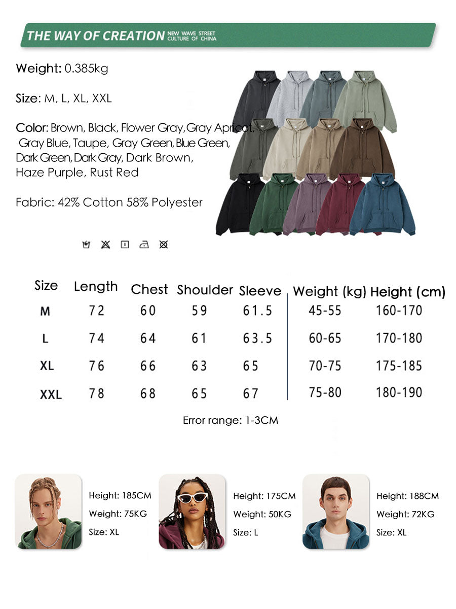 Hip-hop Thick Solid Color American Style Zipper Sweater Blank Shirt Loose Jacket