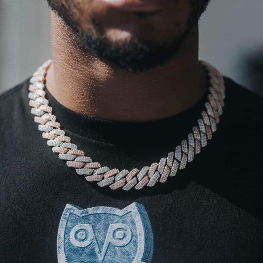 18mm White Gold Rose Gold Two Tone Cuban Chain