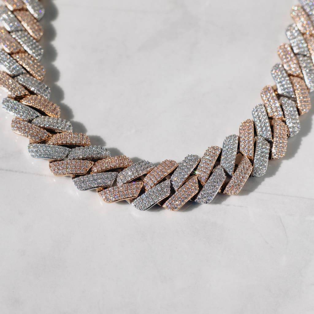 18mm White Gold Rose Gold Two Tone Cuban Chain