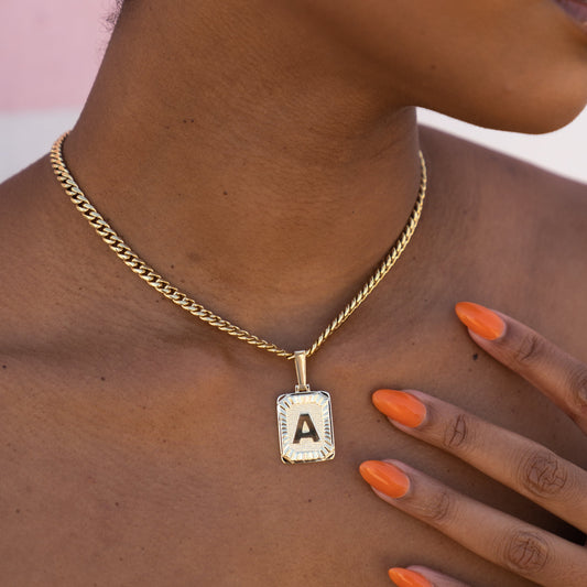 Gold Uppercase Letter Square Pendant