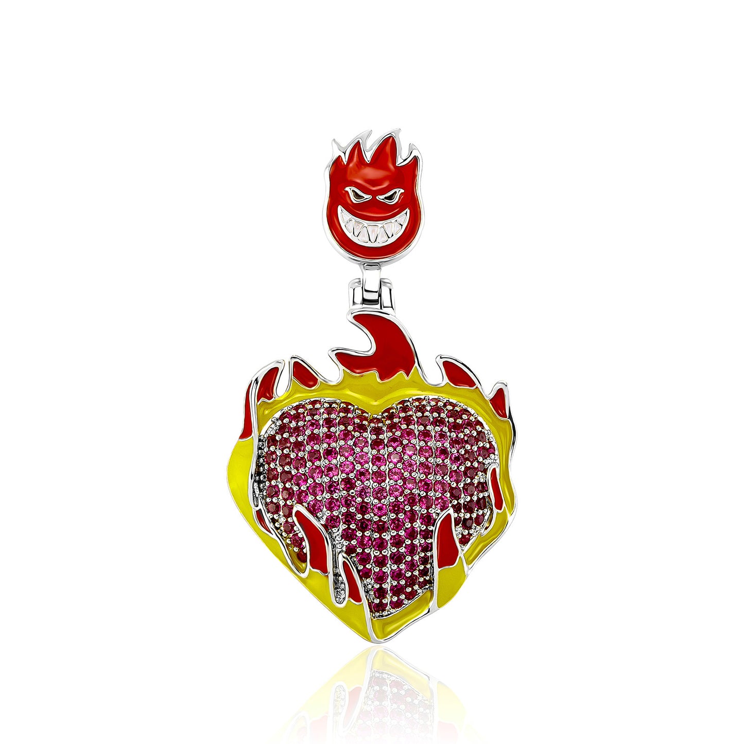 Hip Hop Painted Oil Flame Heart Pendant