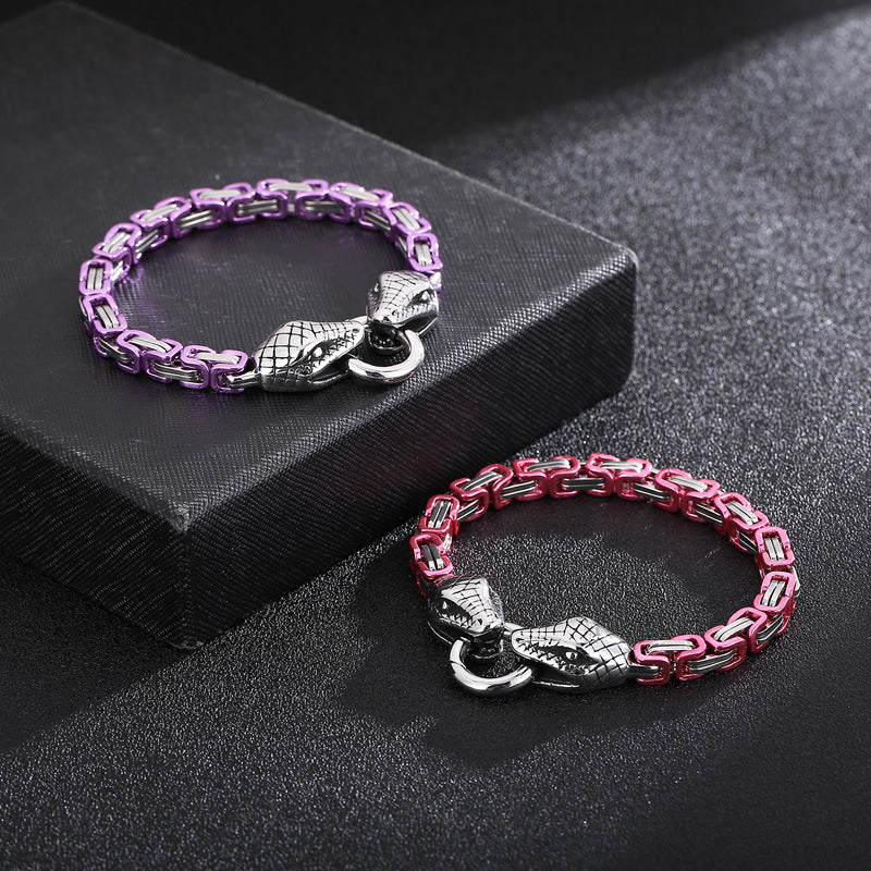 Dopamine Hip Hop Snake Head Buckle Stainless Steel Bracelet