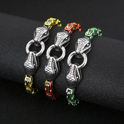 Dopamine Hip Hop Snake Head Buckle Stainless Steel Bracelet