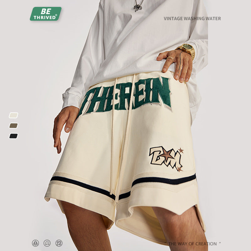 2023 Summer Heavyweight American Heavy Industry Embroidered Basketball Pants Loose Slit Sports